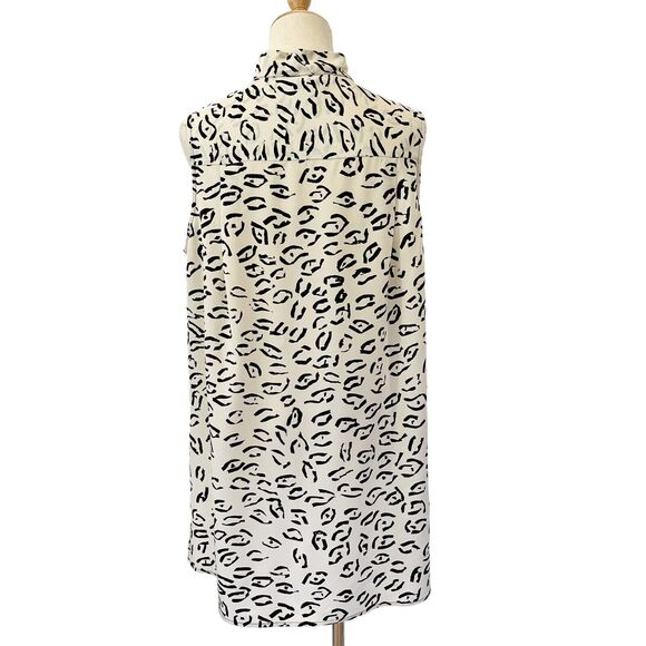 Tracy Reese Animal Print Blouse Sleeveless Neck Tie Medium Button Front - Picture 3 of 5